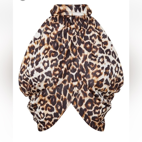 Pretty Little Thing Leopard Halter Wrap Open Back Crop Top Brown Black One Size - Picture 4 of 8